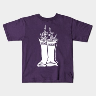 Fireweed White Lineart Rain Boots Kids T-Shirt